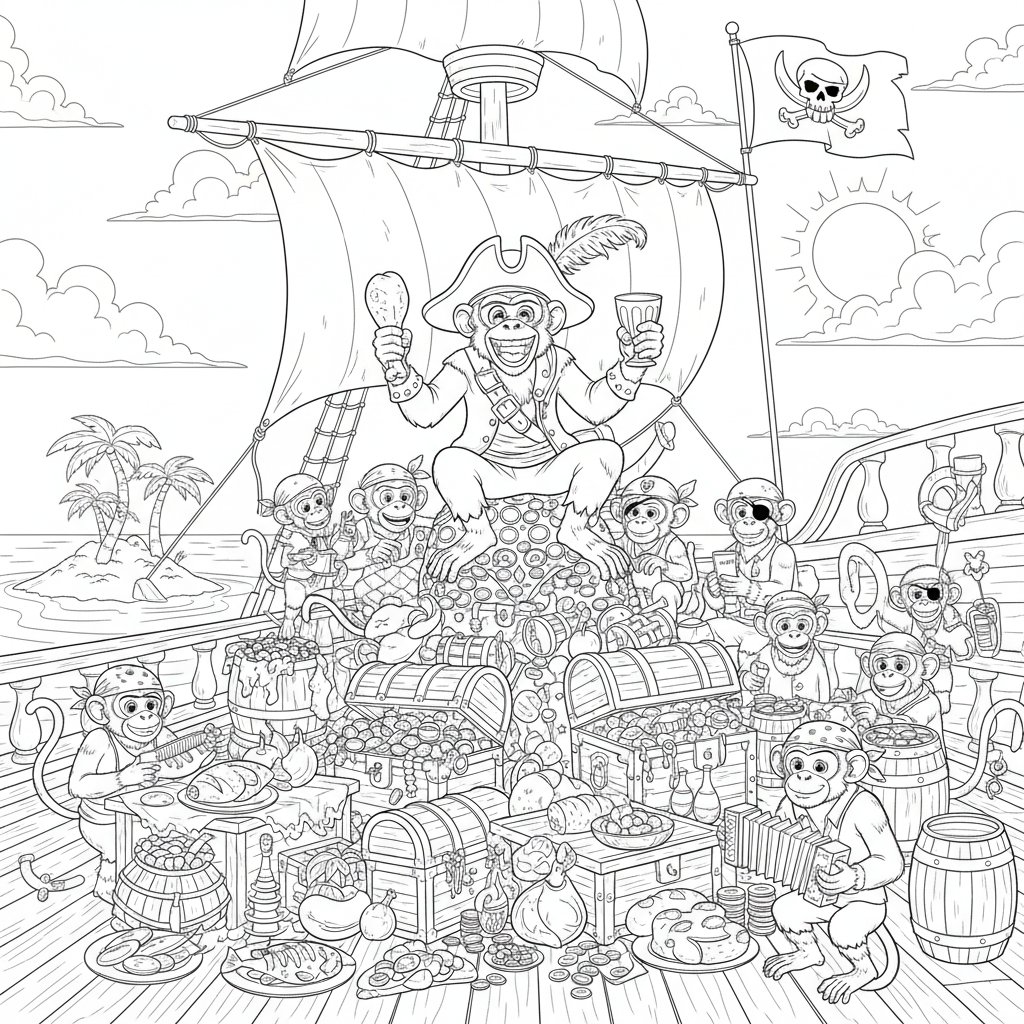 Hermoso Mono Pirata para Colorear - Difícil