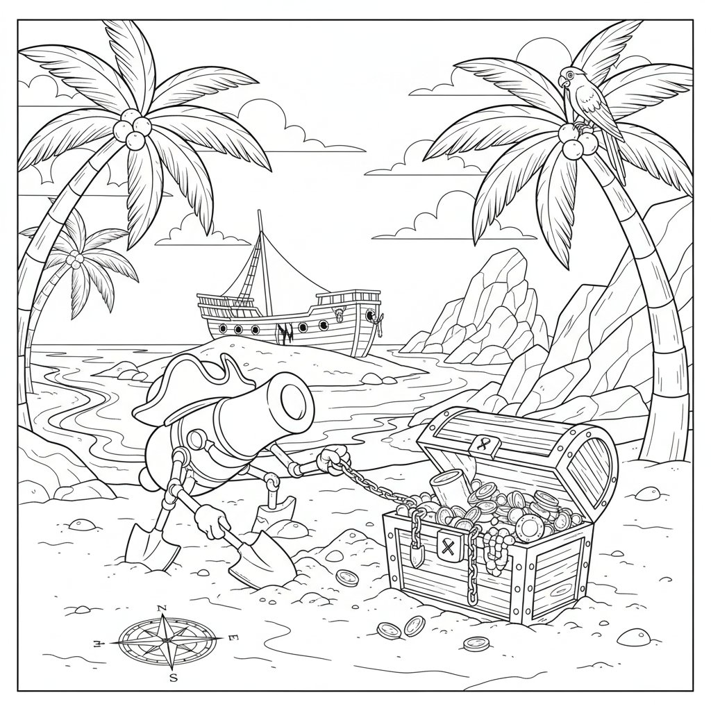 Página para Colorear Cañón Pirata - Difícil