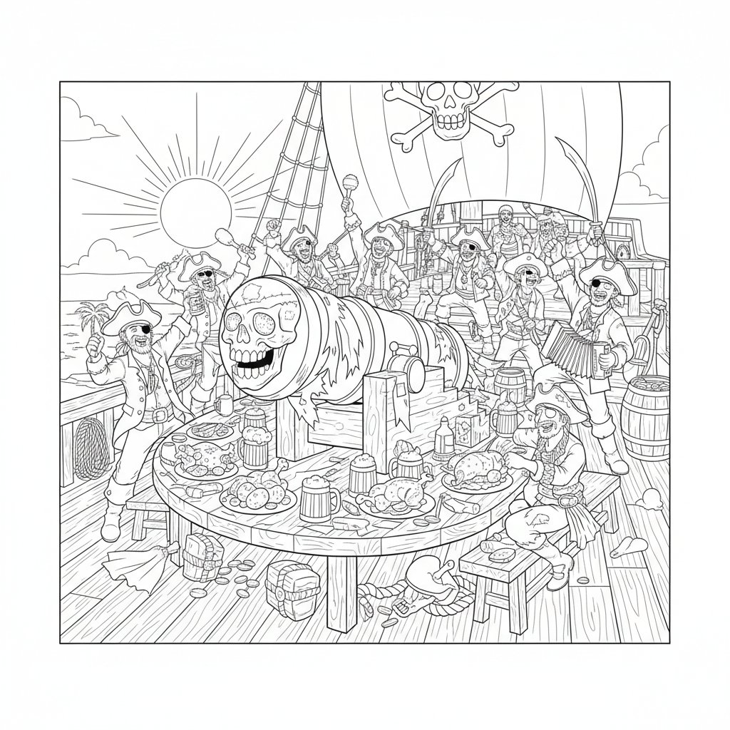 Página para Colorear del Maravilloso Cañón Pirata - Difícil