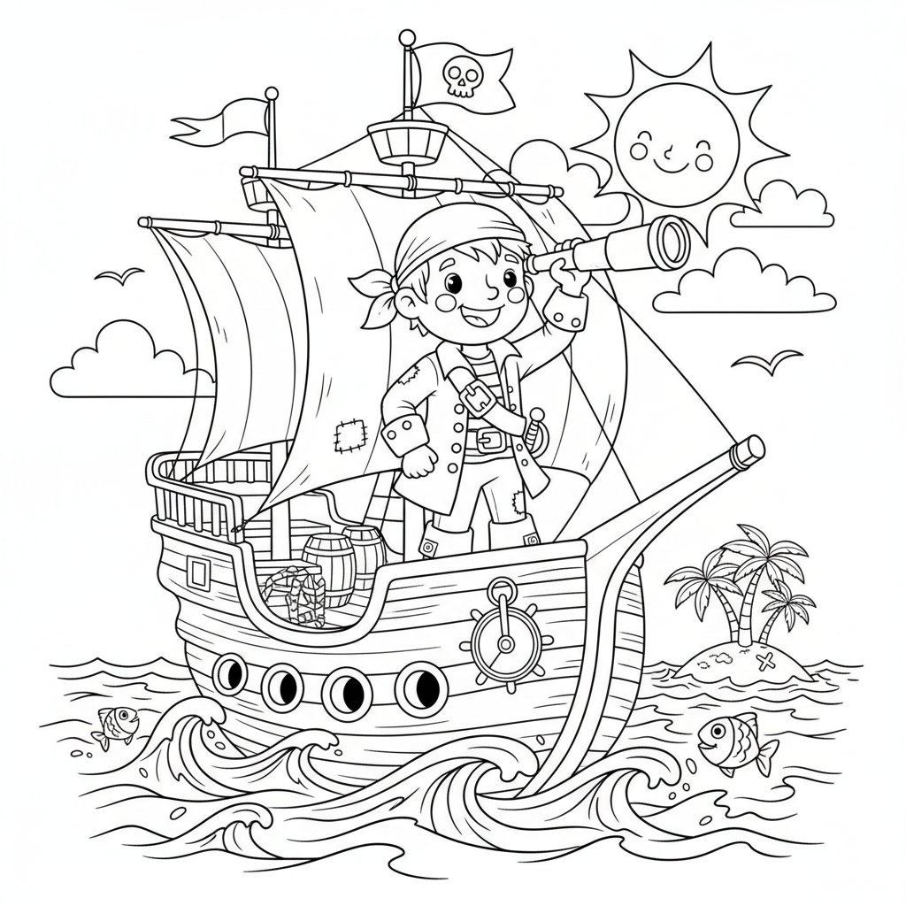 Página para Colorear del Vigía Pirata Clásico - Medio