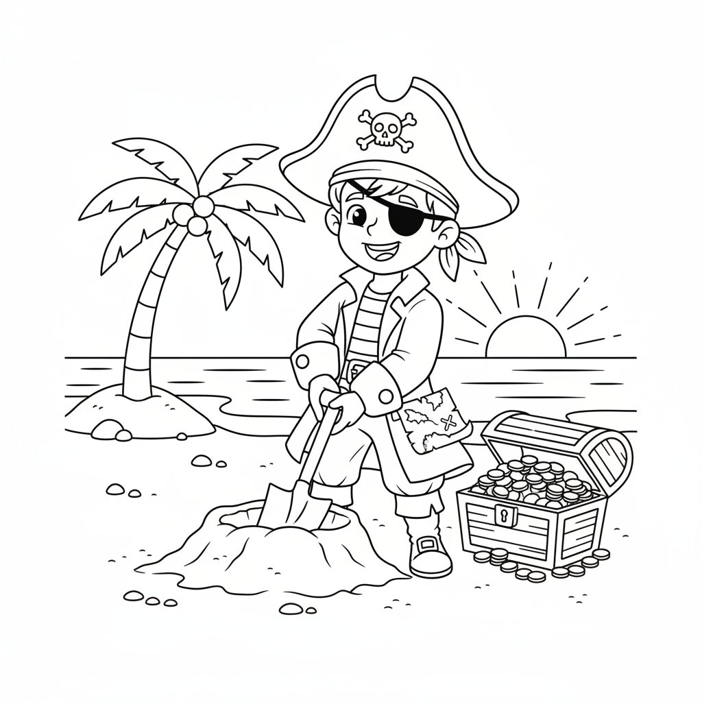 Página para Colorear del Vigía Pirata Feliz - Medio