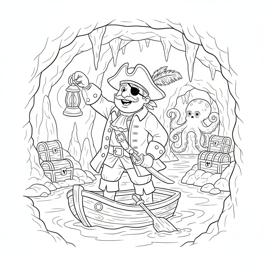 Página para Colorear de Capitán Pirata Majestuoso - Medio