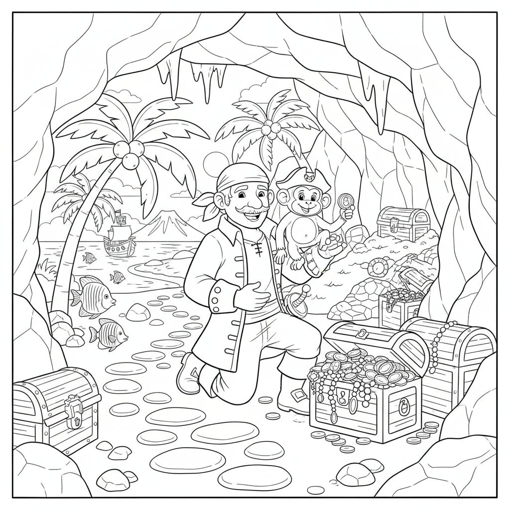 Pirate Cave Coloring Page - Medium