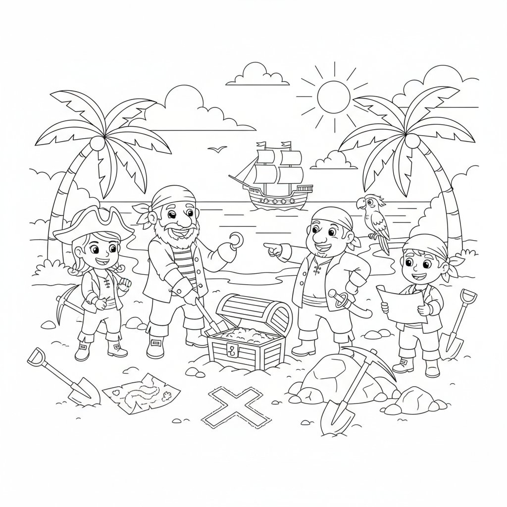 Página para Colorear Tripulación Pirata - Medio