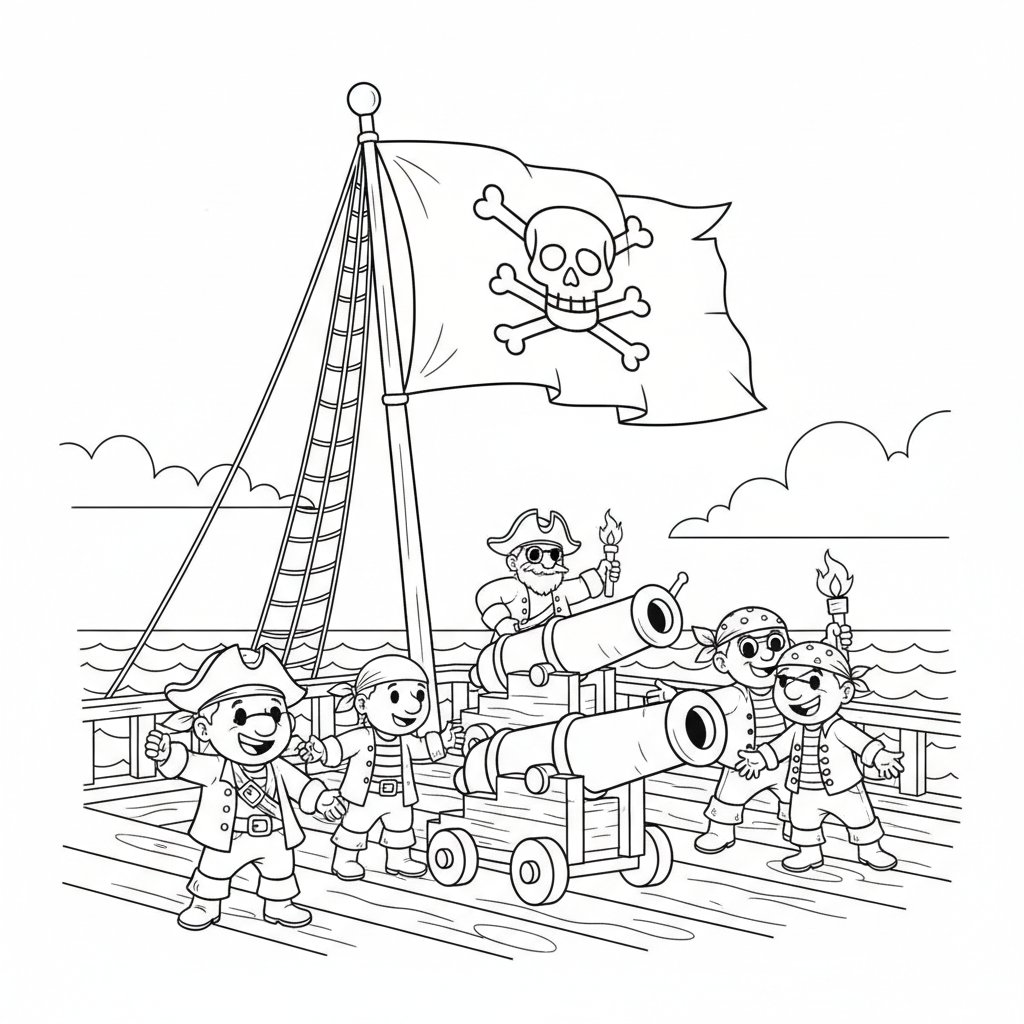 Página para Colorear Bandera Pirata - Medio