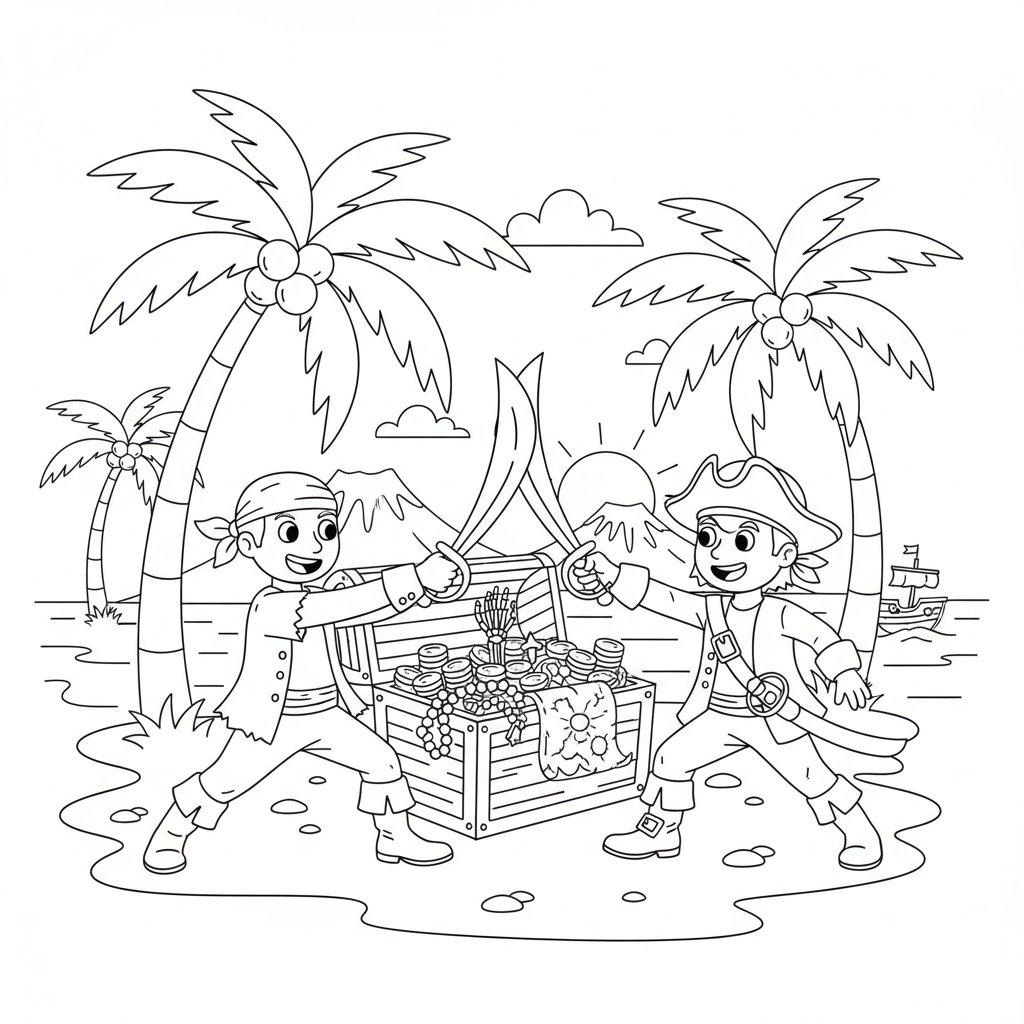 Página para Colorear de Duelo de Espadas Pirata - Medio