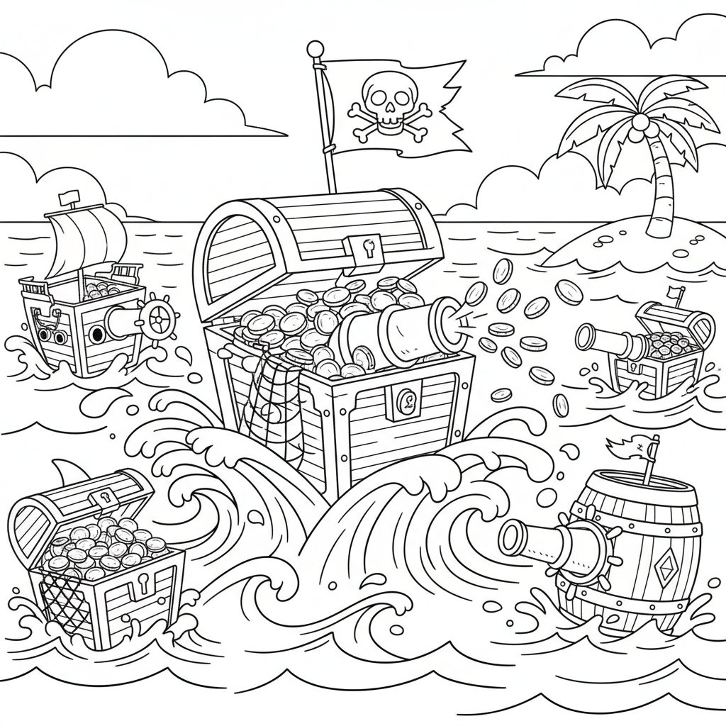 Impresionante Página para Colorear de Cofre del Tesoro - Medio