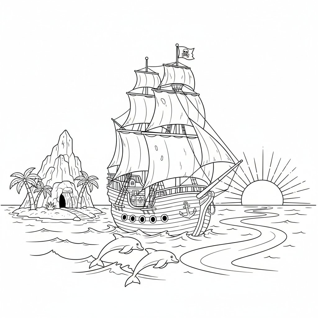 Página para Colorear de la Isla Pirata Caprichosa - Medio