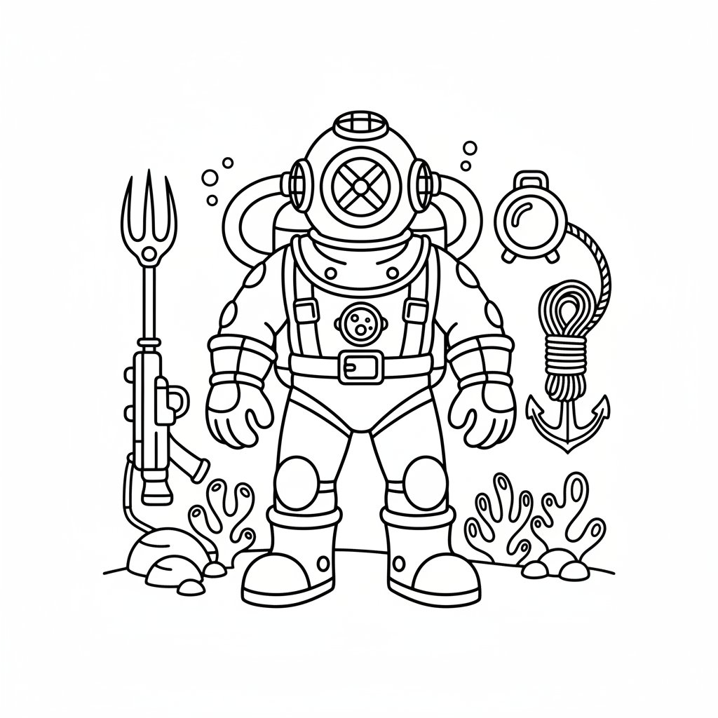 Página para Colorear de Buzo de Mar Profundo - Fácil