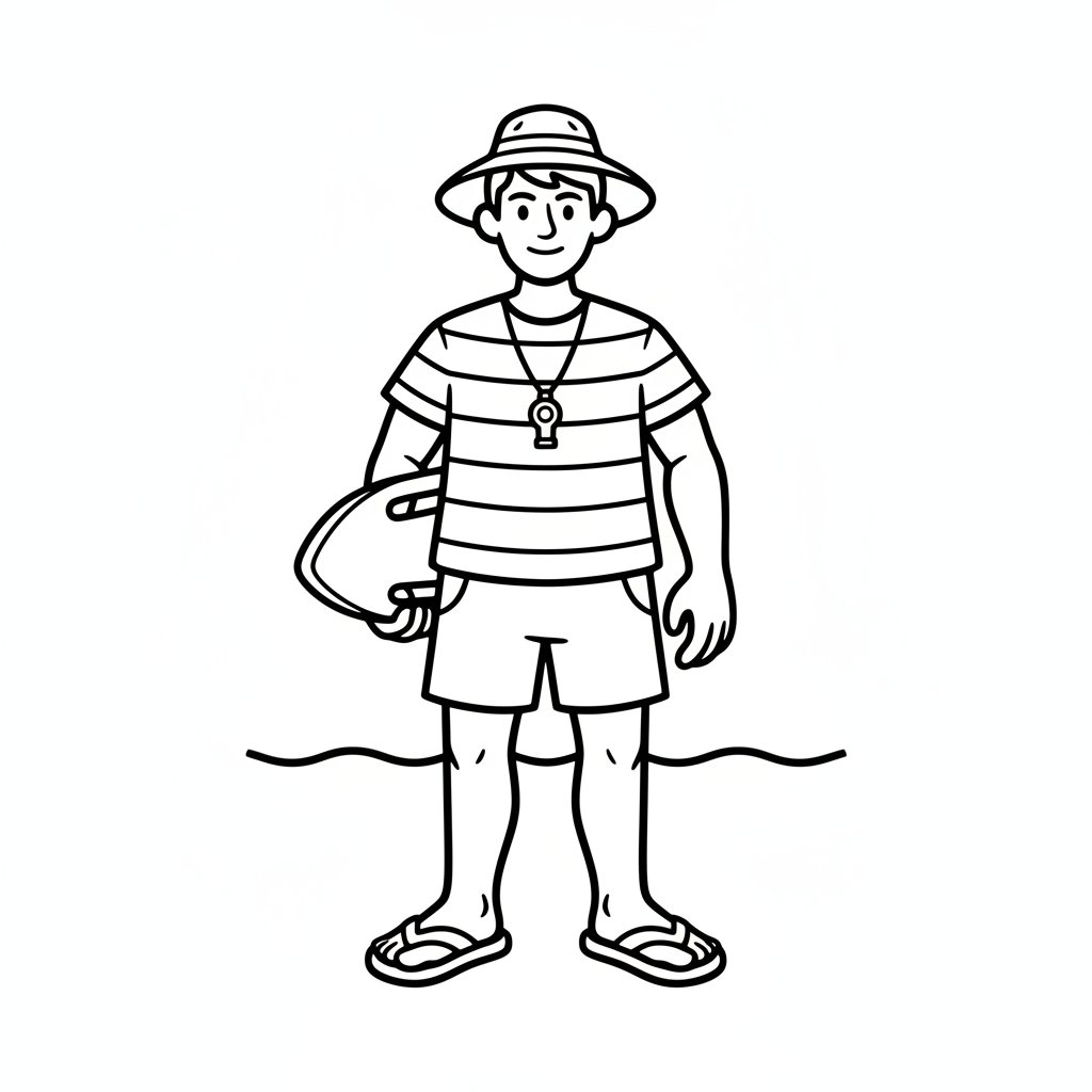 Página para Colorear del Salvavidas Feliz - Fácil