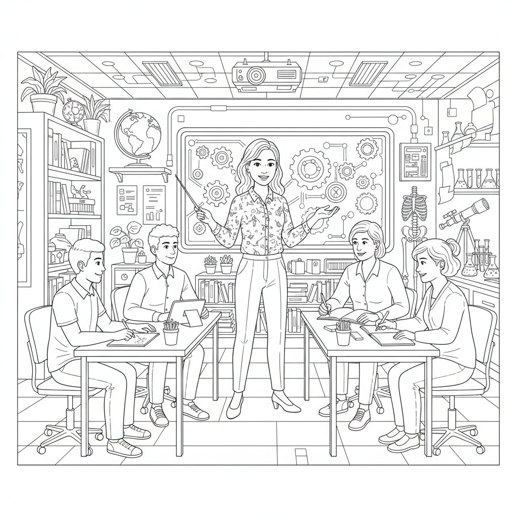 Hermosa Maestra para Colorear - Difícil