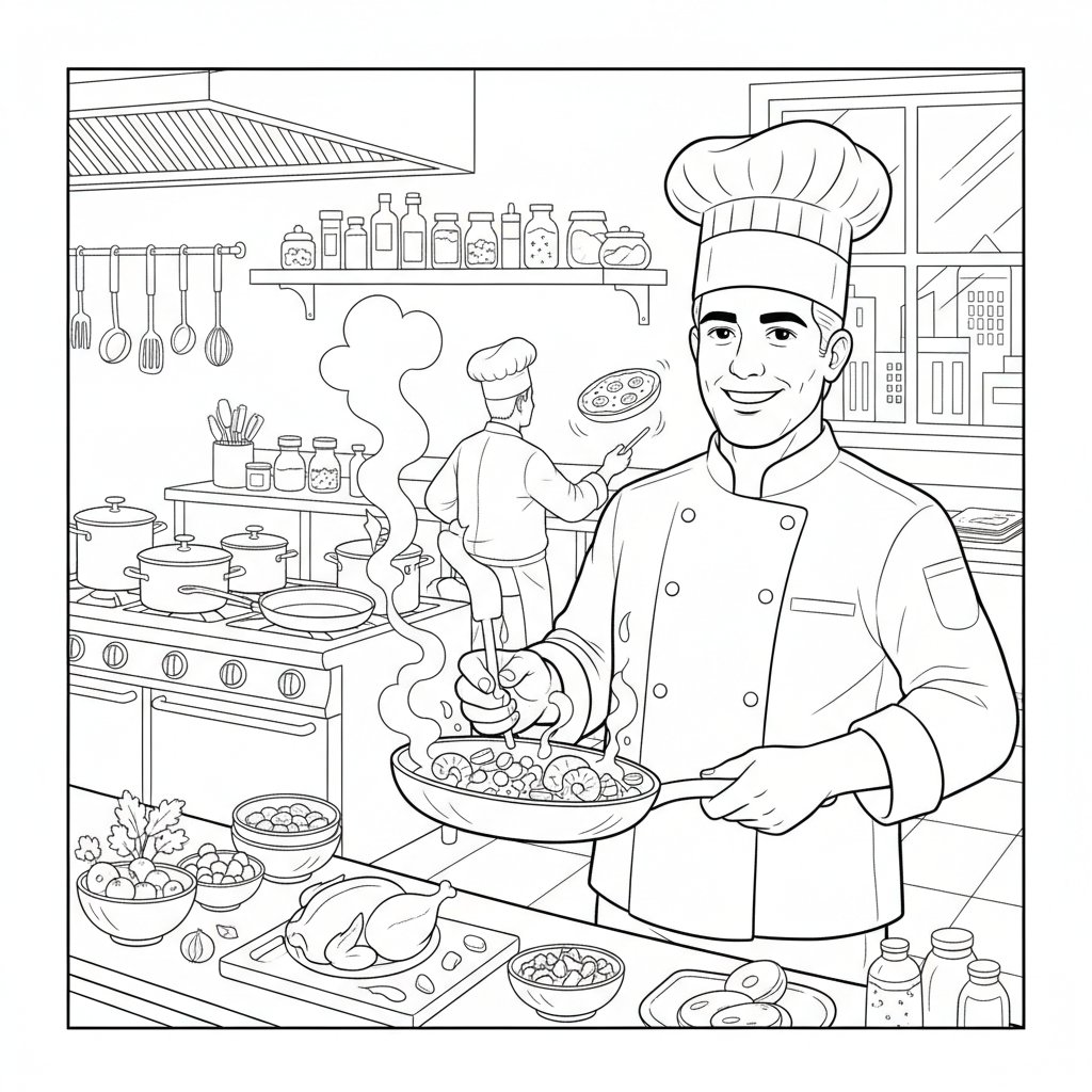 Página para Colorear del Chef - Difícil