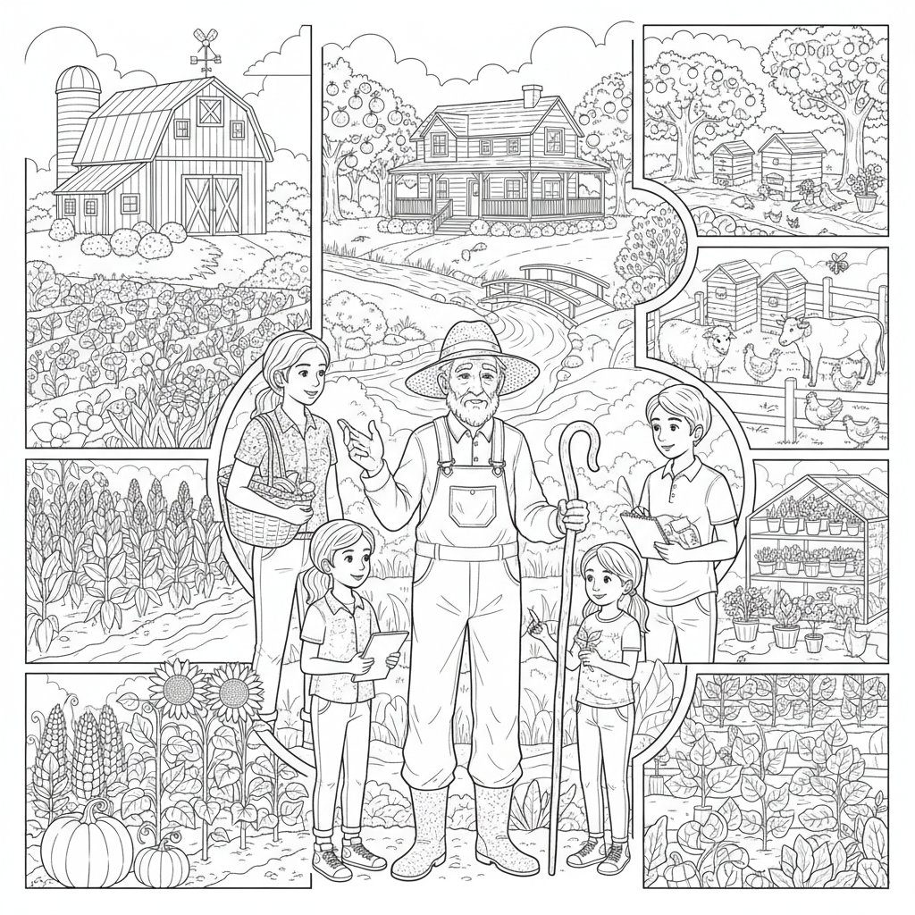 Página para Colorear de Granjero - Difícil