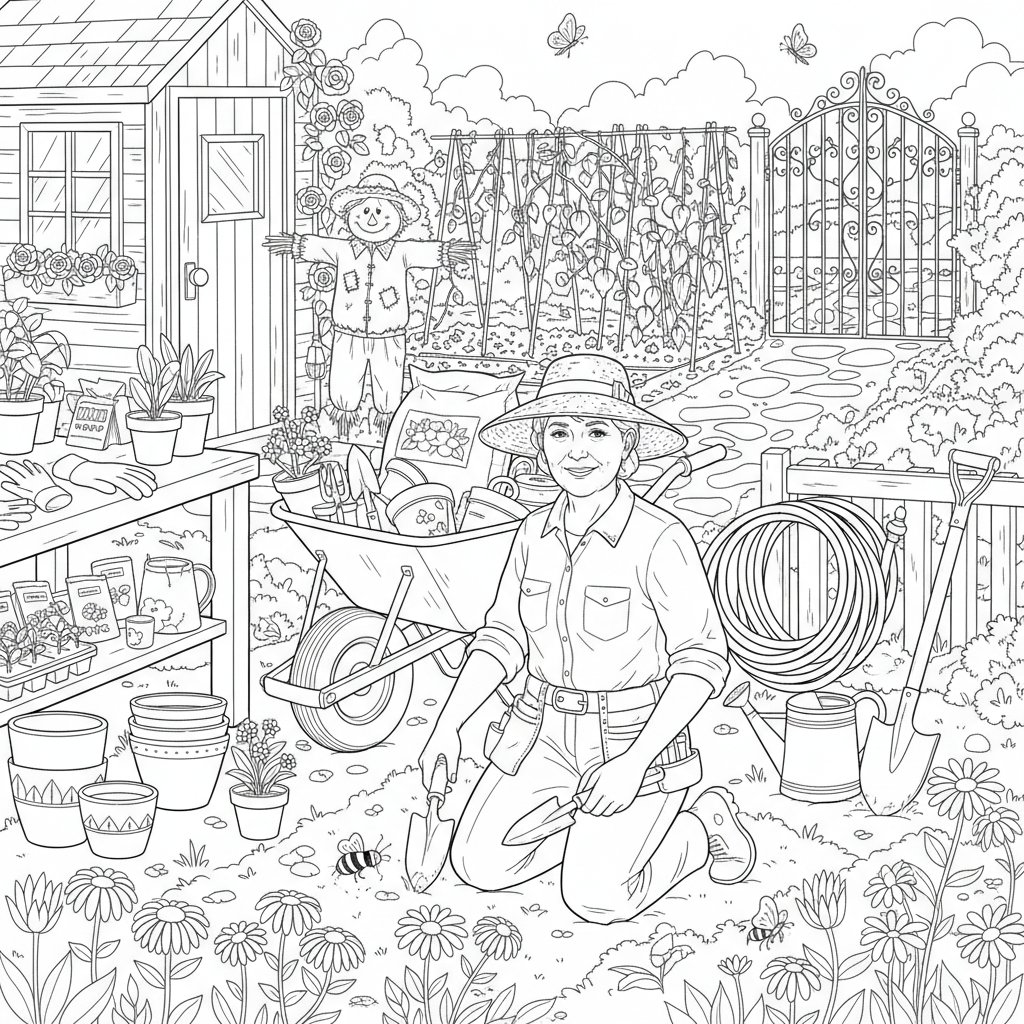 Página para Colorear de Jardinero - Difícil