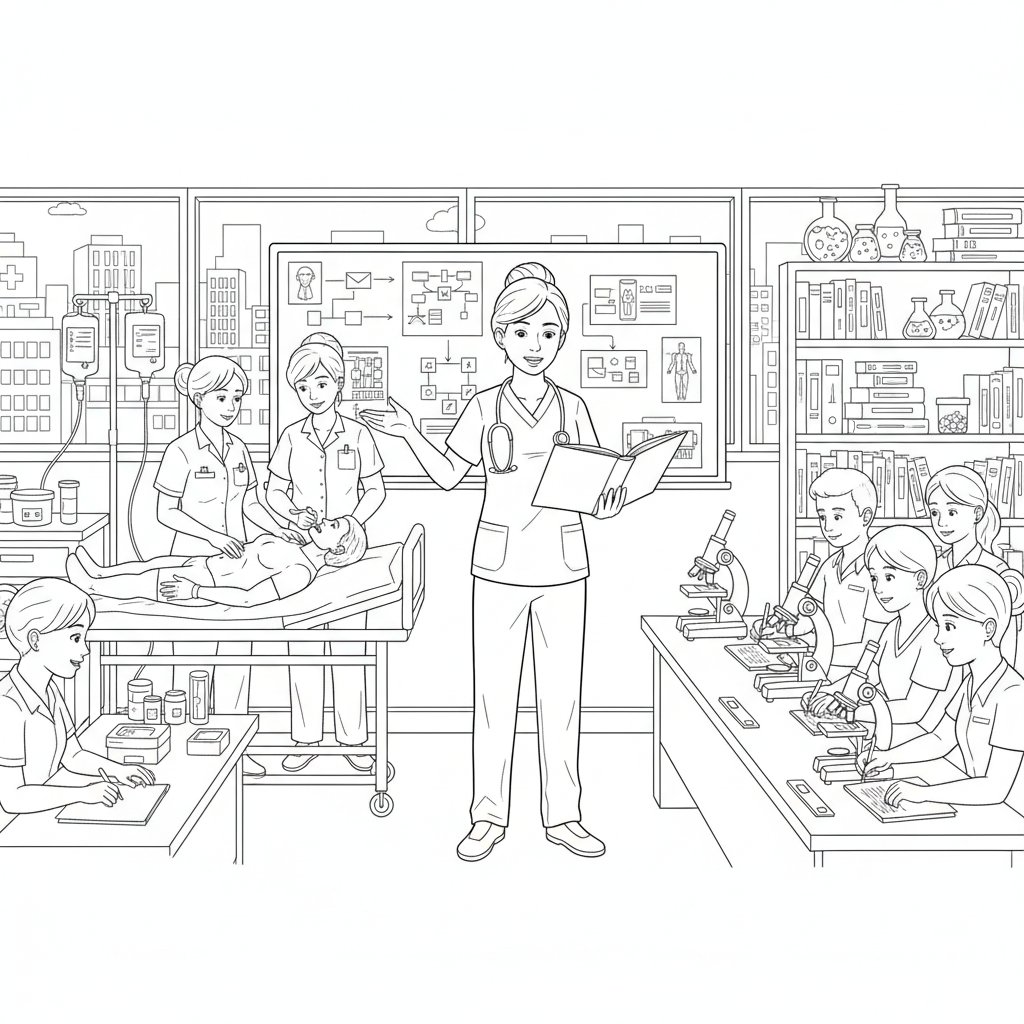 Página para Colorear de Enfermera - Difícil