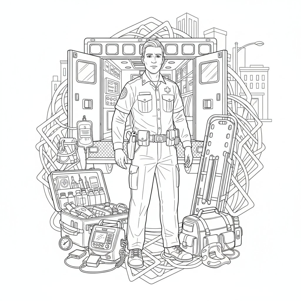 Página para Colorear del Paramédico Juguetón - Difícil