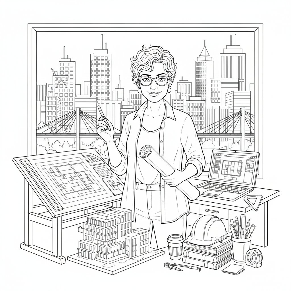 Página para Colorear de Arquitecto Impresionante - Difícil