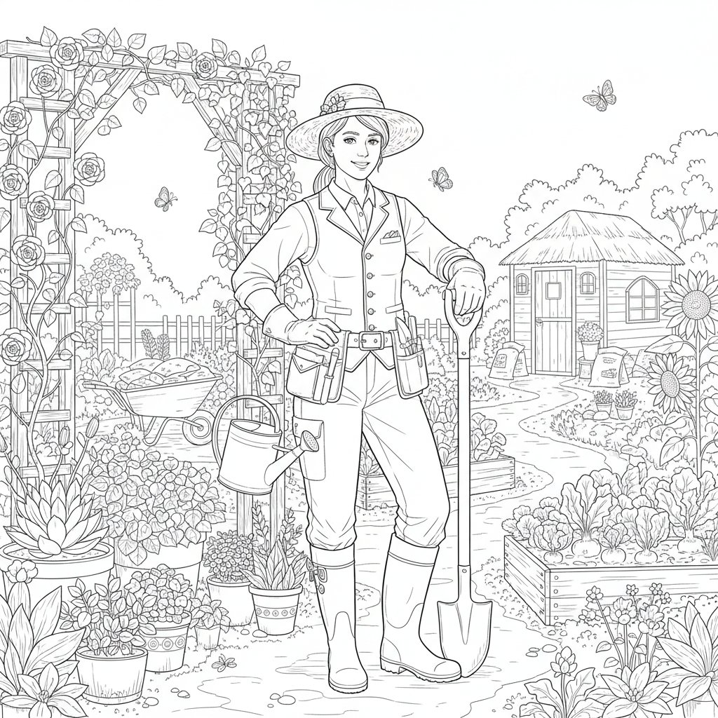 Dulce Jardinero Página para Colorear - Difícil