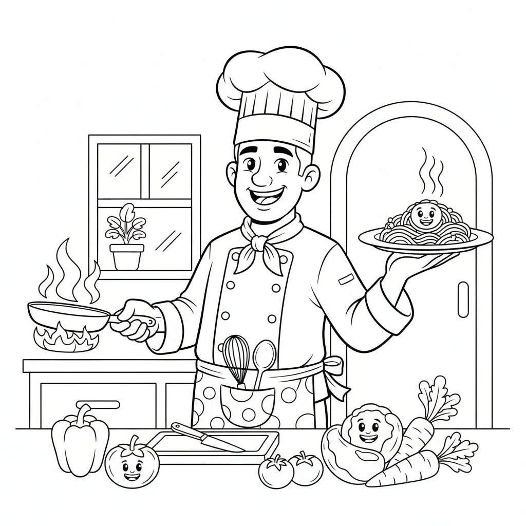 Página para Colorear del Chef - Medio