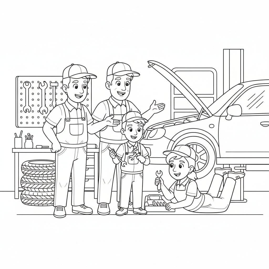 Página para Colorear de Mecánico - Medio