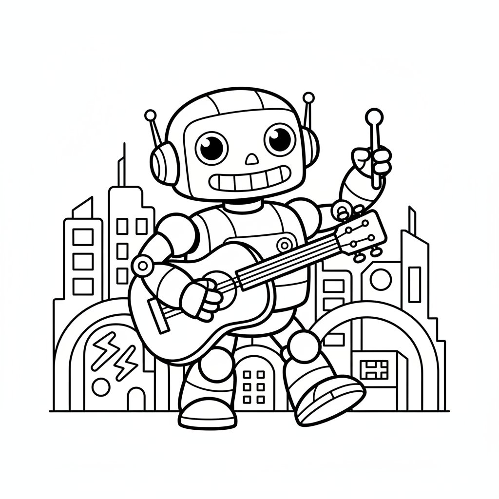 Página para Colorear de Encantador Músico Robot - Fácil