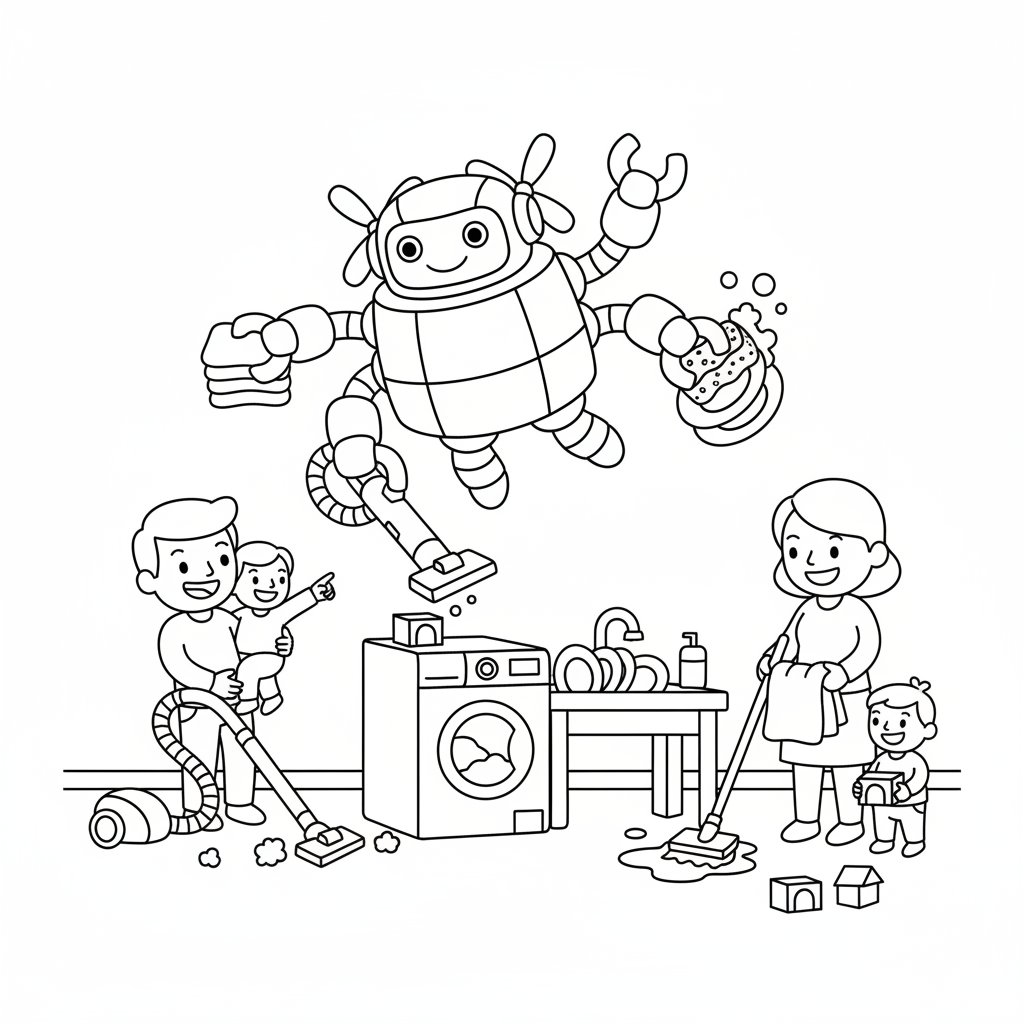 Robot Volador Página para Colorear - Fácil