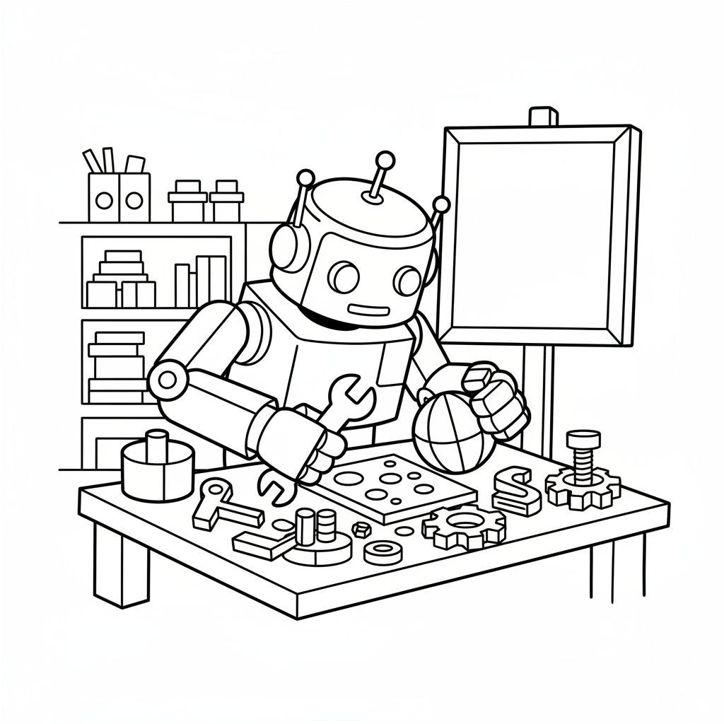 Página para Colorear de Robot Artista Alegre - Fácil