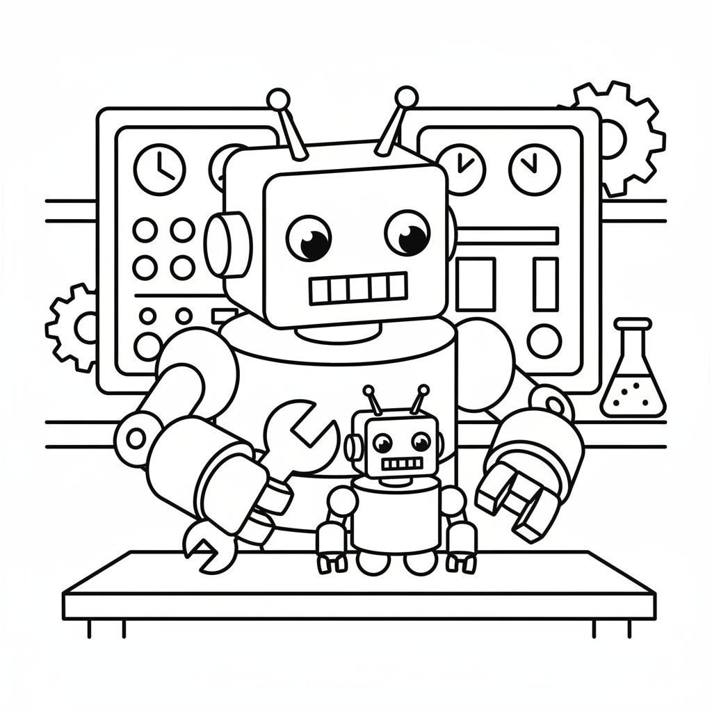 Página para Colorear Robot Constructor - Fácil