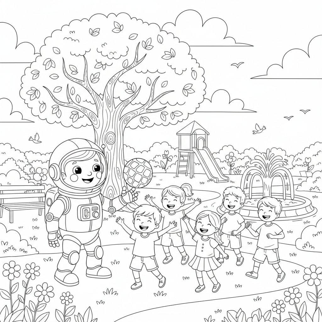 Página para Colorear del Adorable Robot Astronauta - Difícil