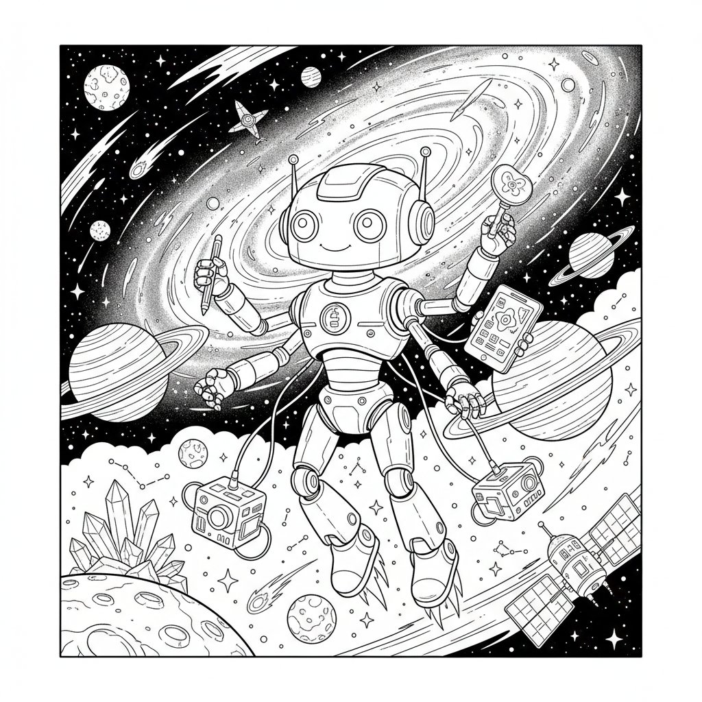 Página para Colorear del Adorable Robot Maestro - Difícil