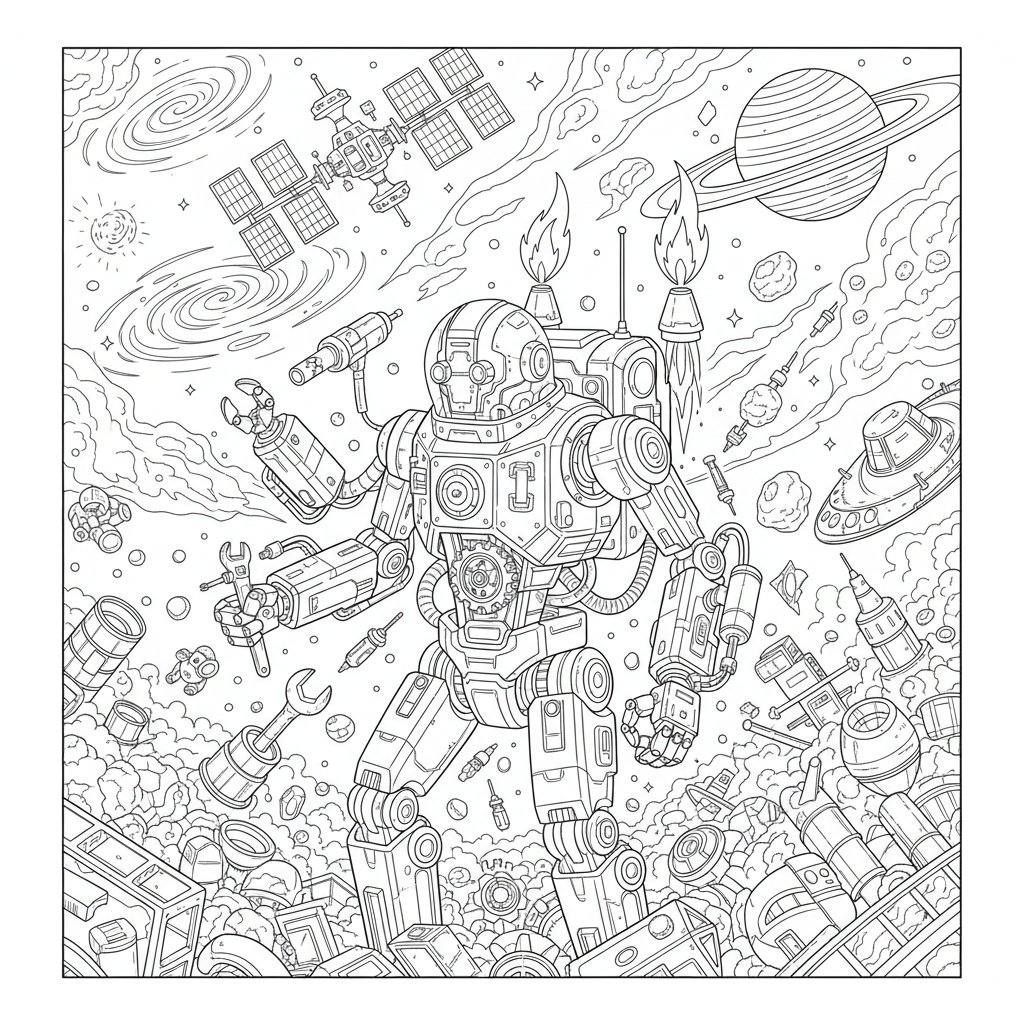 Página para Colorear de Robot Constructor Encantador - Difícil