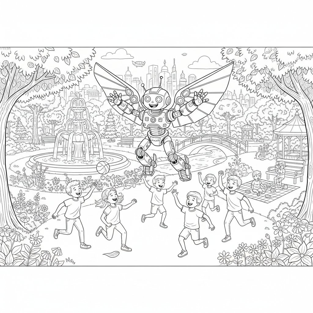 Robot Volador Página para Colorear - Difícil