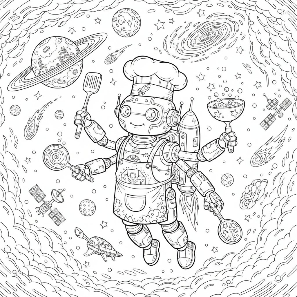 Página para Colorear de Robot Chef Suave - Difícil