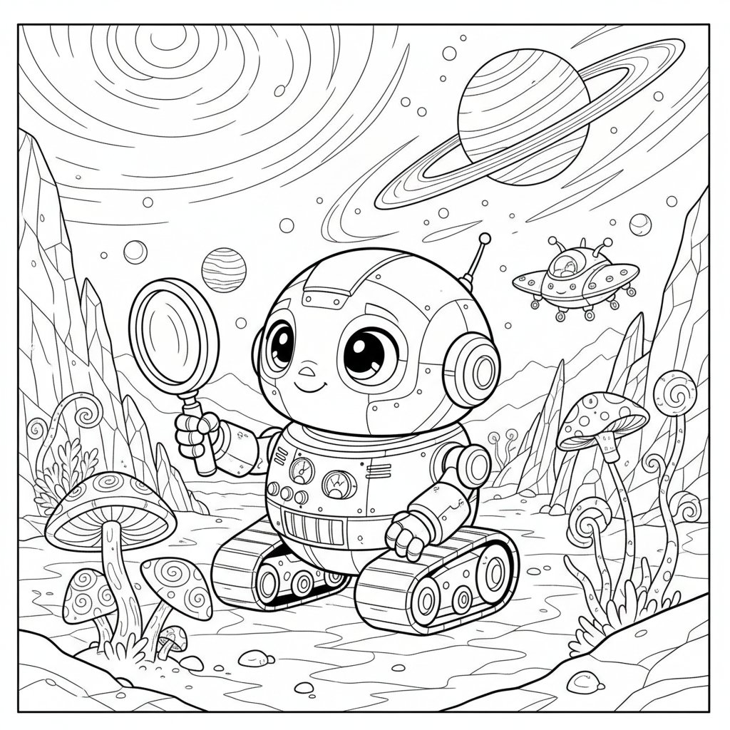 Página para Colorear de Adorable Robot Bebé Elegante - Difícil