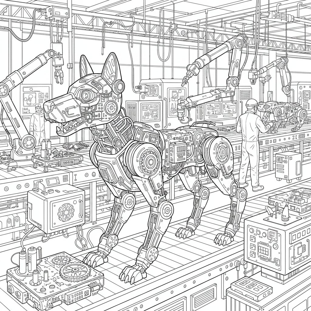 Página para Colorear de Perro Robot Majestuoso - Difícil