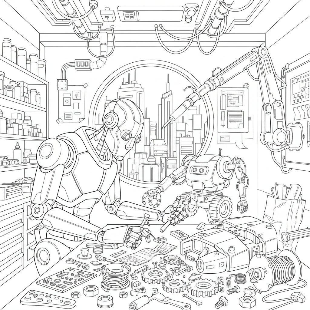 Página para Colorear Robot Constructor - Difícil