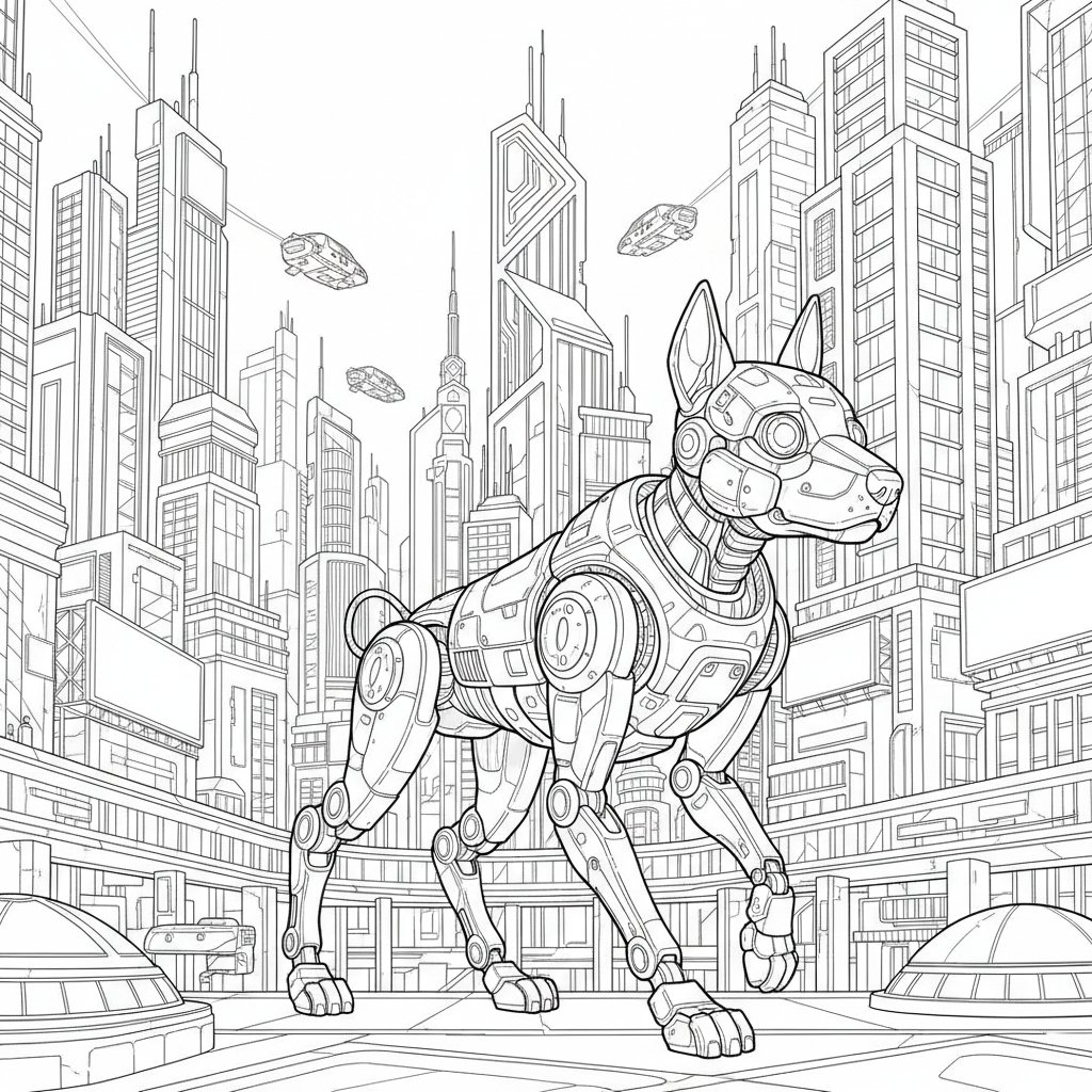 Página para Colorear Perro Robot - Difícil