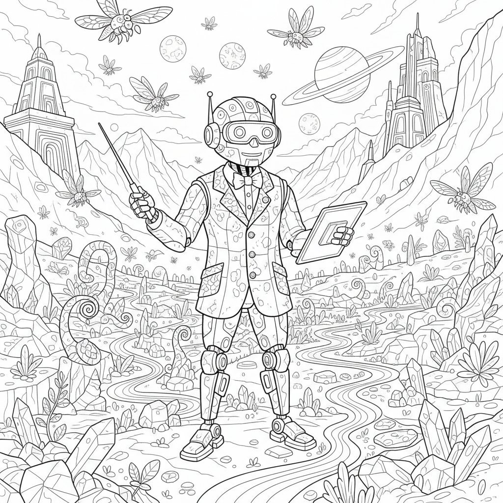 Página para Colorear Robot Maestro - Difícil