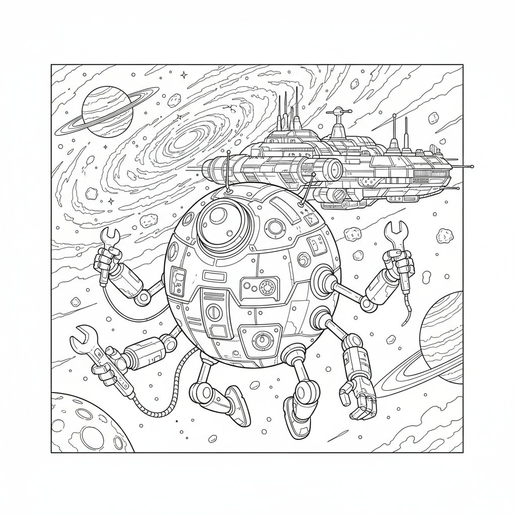Página para Colorear de Pequeño Robot Ayudante Vibrante - Difícil