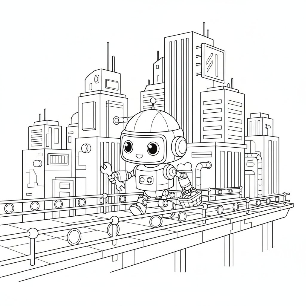 Página para Colorear de Robot Ayudante Artístico - Medio