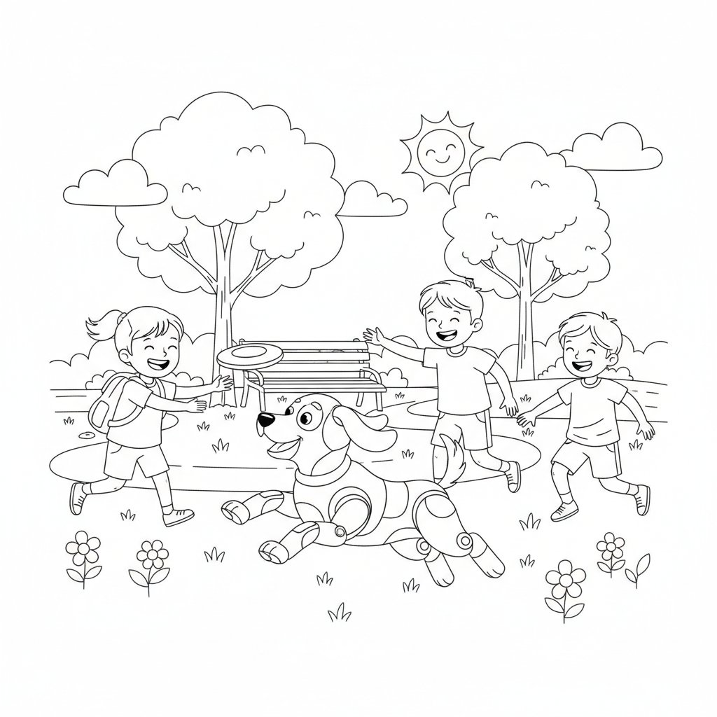 Página para Colorear de Perro Robot Alegre - Medio