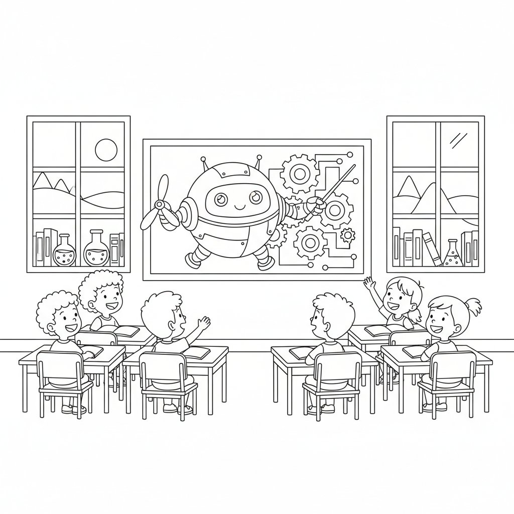 Página para Colorear de Robot Volador Acogedor - Medio