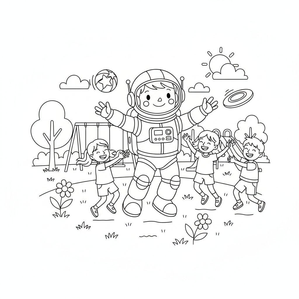 Página para Colorear Creativa de Robot Astronauta - Medio