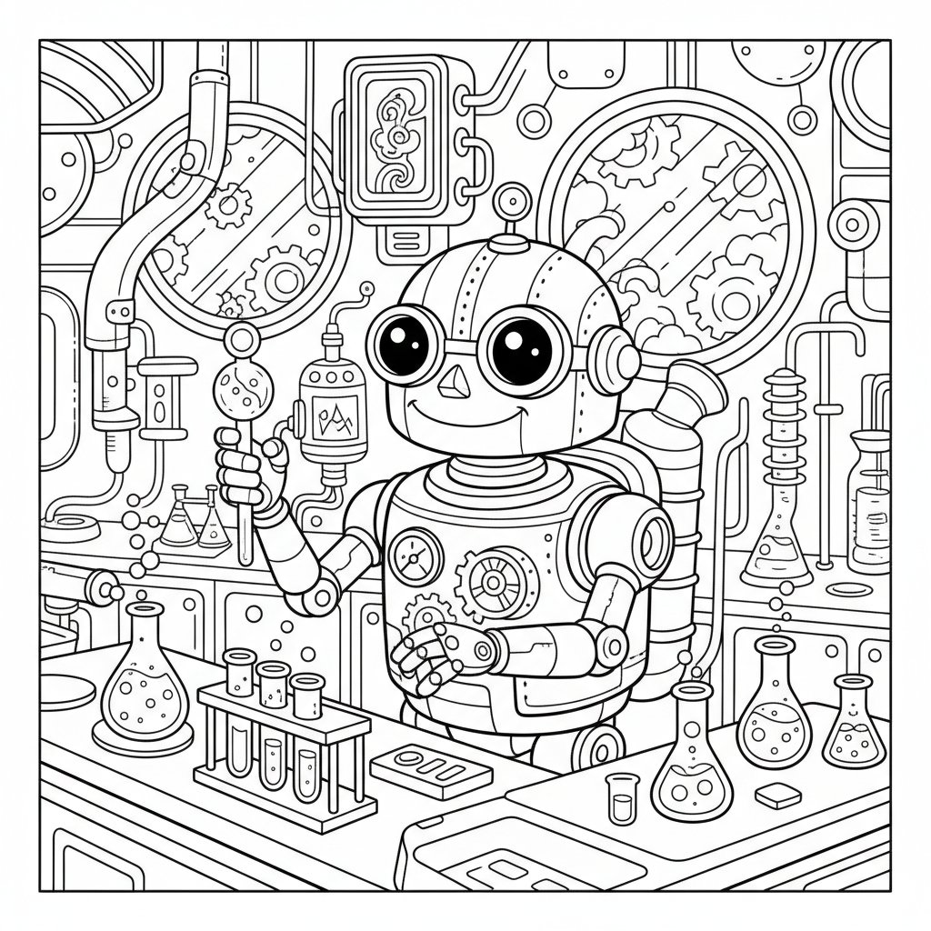 Página para Colorear Creativa de Robot Steampunk - Medio