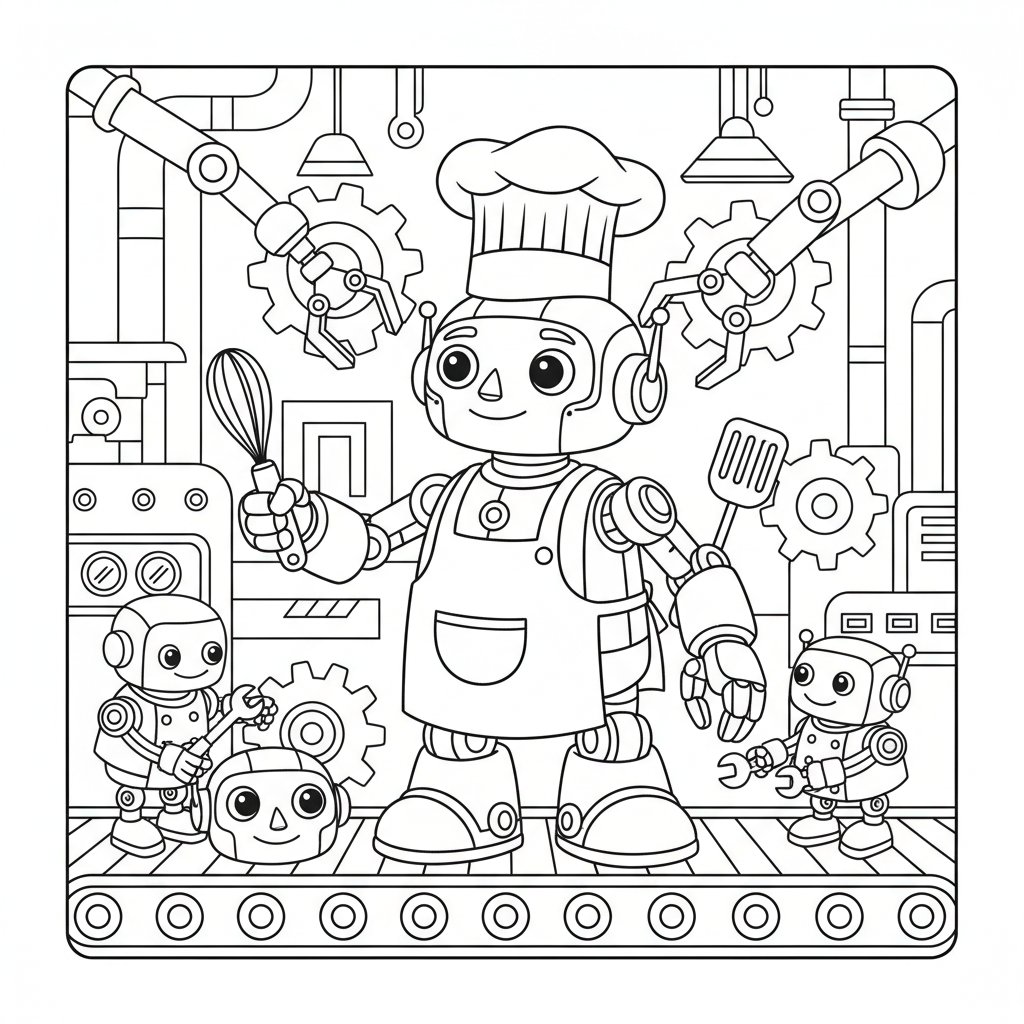 Encantadora Página para Colorear de Robot Chef - Medio