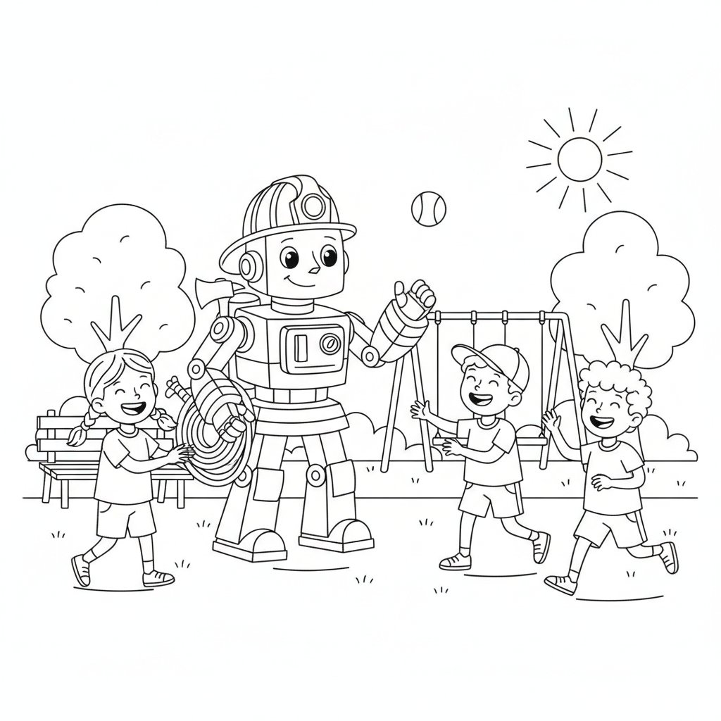 Página para Colorear Robot Bombero - Medio