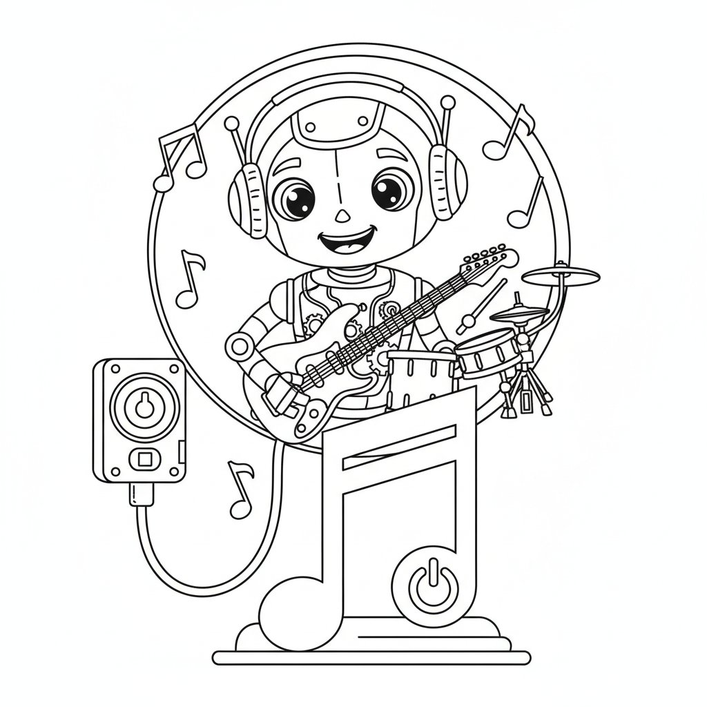 Página para Colorear Robot Músico - Medio