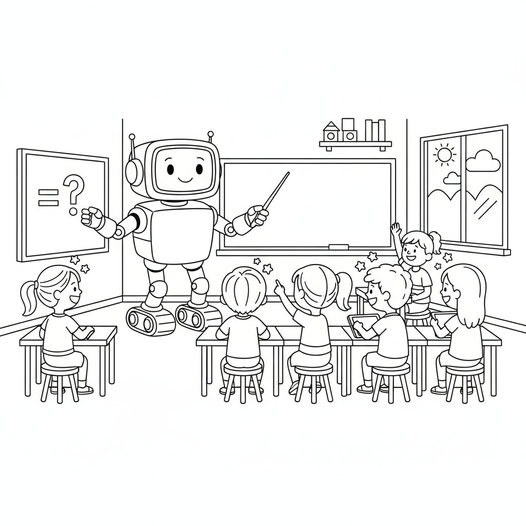 Página para Colorear de Robot Amigable Impresionante - Medio