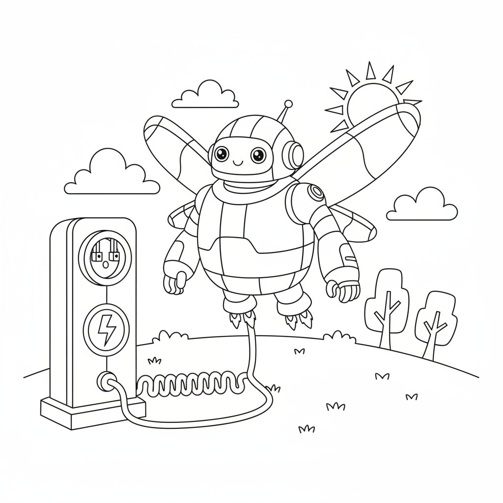 Página para Colorear del Robot Volador Caprichoso - Medio