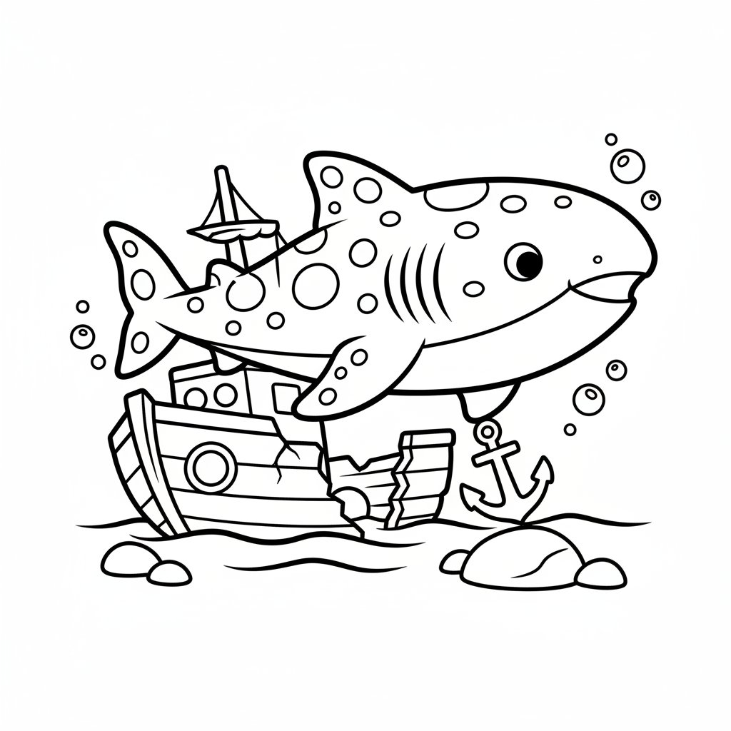 Página para Colorear de Tiburón Ballena Adorable - Fácil